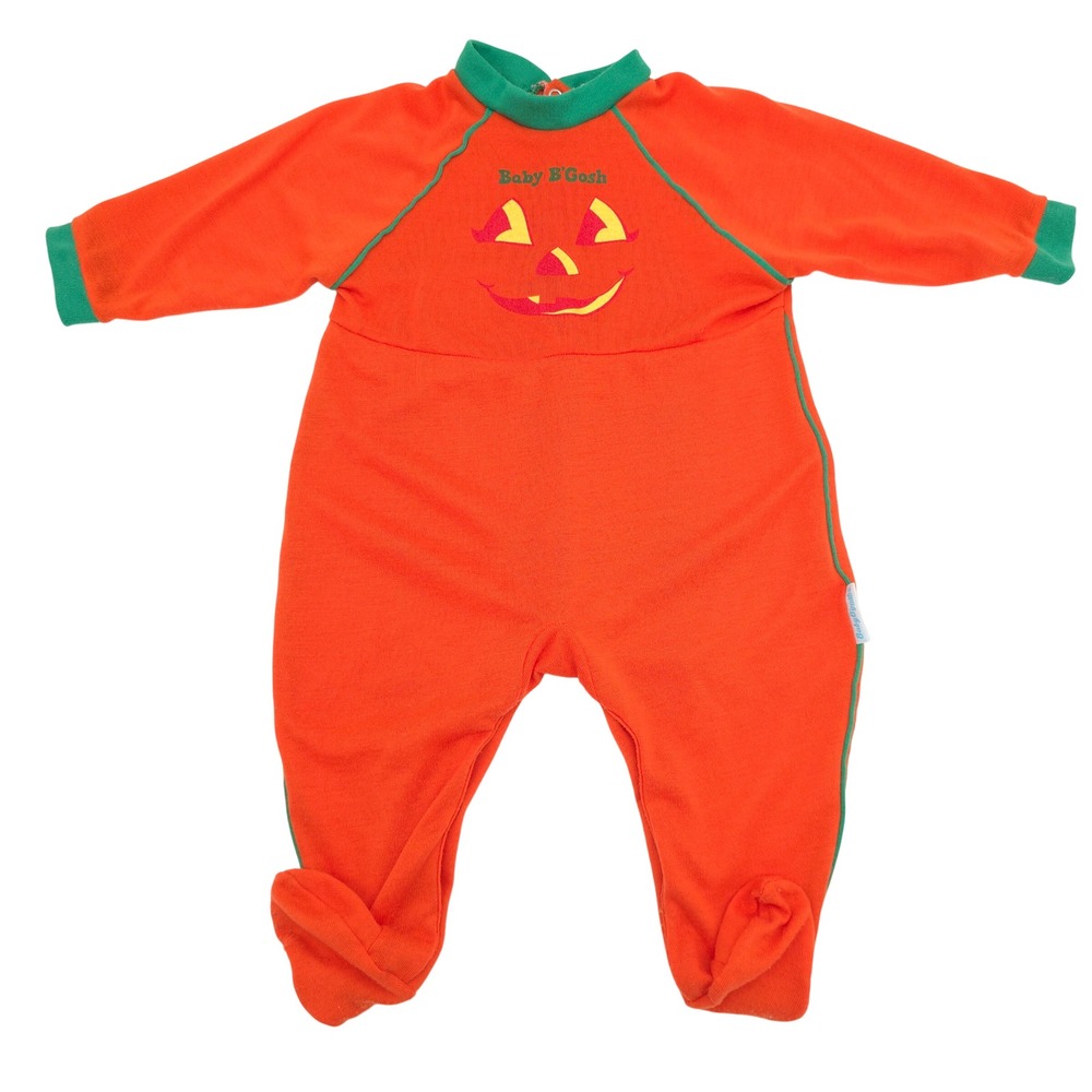 Vintage Baby B'Gosh Pumpkin Halloween Romper Sleeper Orange Green 3-6M USA